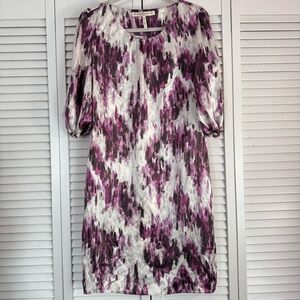 Rebecca Moses Silk Dress Lightweight 3/4 Sleeves Purple Splash Size Medium